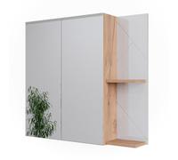 Vicco Armoire de salle de bain avec miroir "Irma", Blanc Brillant, 80x75cm | 2 Portes · 3 compartiments · Grande surface miroir · Pour cosmétiques & produits de soin · Au-dessus du lavabo