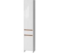 Vicco Armoire de salle de bains Detmold, Blanc brillant/Chêne doré, 35x190cm avec 2 portes et un tiroir Blanc brillant/Chêne doré G