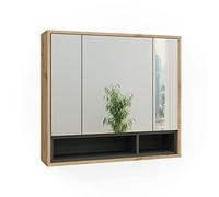 Vicco Armoire de Toilette Beatrice, Chêne Artisan/Anthracite, 80x72cm | 3 Portes · 8 compartiments · Grande surface miroir · Rangement ouvert & fermé · Au-dessus du lavabo