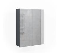 Vicco Armoire de Toilette Fredd, Anthracite Haute Brillance, 60x77cm | 2 Portes · 3 compartiments · Grande surface miroir · Pour cosmétiques & produits de soin · Au-dessus du lavabo