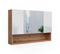 Vicco Armoire de Toilette Irma, Blanc Brillant/Chêne doré, 80.1x55cm, avec Miroir et étagères Ouvertes pour Montage Mural