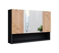 Vicco Armoire de toilette "Irma", Chêne doré/Anthracite 80.1 x 55 cm | 3 Portes · 7 compartiments · Grande surface miroir · Rangement ouvert & fermé · Au-dessus du lavabo
