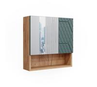 Vicco Armoire de toilette "Irma", Vert/Chêne doré 54 x 55 cm | 2 Portes · 5 compartiments · Large surface miroir · Rangement ouvert & fermé · Au-dessus du lavabo