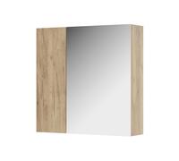 Vicco Armoire de Toilette Leopold, Chêne de Force doré, 60x59.2cm avec étagères et 1 Porte Miroir, adapté au Montage Mural avec éclairage LED intégré