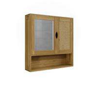 Vicco Armoire de Toilette Liora, Bambou, 56x58cm | 2 Portes · 6 compartiments · Rangement ouvert & fermé · Cosmétiques à portée de main · Au-dessus du lavabo