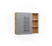 Vicco Armoire de Toilette Rudi, Chêne, 90x80.9cm | 1 Porte · 6 compartiments · Rangement ouvert & fermé · Pour cosmétiques & produits de soin · Au-dessus du lavabo