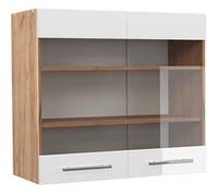 Vicco Meuble de Cuisine Haut vitré Fame-Line, Blanc Haute Brillance/Chêne de Force doré, 80 cm