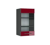Vicco Meuble de Cuisine Haut vitré Fame-Line, Rouge Bordeaux Haute Brillance/Anthracite, 40 cm