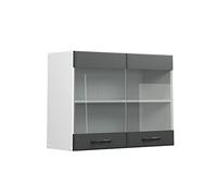 Vicco Meuble de Cuisine Haut vitré R-Line, Anthracite Campagne/Blanc, 80 cm