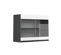 Vicco Armoire en Verre R-Line, Blanc, 80cm | 2 Portes · 1 Tablette · Profondeur - 31 cm · Librement combinable · ✓ Tout en vue