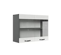 Vicco Armoire en verre "R-Line", Blanc campagne/Anthracite 80 cm | Façade en MDF · 1 Tablette · Profondeur - 31 cm · Librement combinable · ✓ Tout en vue