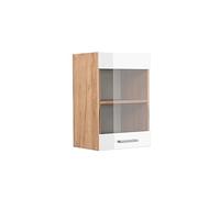 Vicco Armoire en Verre R-Line, Blanc Haute Brillance, 40cm | 1 Porte · 1 Tablette · Profondeur - 31 cm · Librement combinable · ✓ Tout en vue