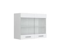 Vicco Meuble de Cuisine Haut vitré R-Line, Blanc Haute Brillance/Blanc, 80 cm