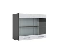 Vicco Armoire en Verre R-Line, Blanc Haute Brillance, 80cm, pour Une Combinaison Libre au Sein de systèmes de Cuisine modulaires