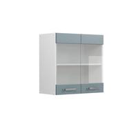 Vicco Armoire en Verre R-Line, Bleu-Gris, 60cm | 2 Portes · 1 Tablette · Profondeur - 31 cm · Librement combinable · ✓ Tout en vue