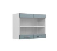 Vicco Armoire en Verre R-Line, Bleu-Gris, 80cm | 2 Portes · 1 Tablette · Profondeur - 31 cm · Librement combinable · ✓ Tout en vue