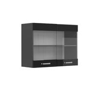 Vicco Armoire en Verre R-Line, Noir Haute Brillance, 80cm | 2 Portes · 1 Tablette · Profondeur - 31 cm · Librement combinable · ✓ Tout en vue