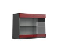 Vicco Armoire en Verre R-Line, Rouge, 80cm | 2 Portes · 1 Tablette · Profondeur - 31 cm · Librement combinable · ✓ Tout en vue