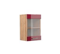 Vicco Meuble de Cuisine Haut vitré R-Line, Rouge Bordeaux Haute Brillance/Chêne de Force doré, 40 cm
