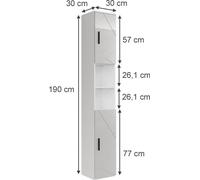 Vicco Armoire haute Irma, 30x190cm avec 2 portes, blanc/blanc brillant