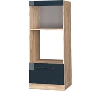 Vicco armoire micro-ondes Fame-Line, 60 cm ouvert, Bleu foncé brillant/Chêne de force doré