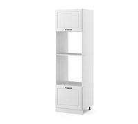 Vicco Armoire Micro-Ondes R-Line, Blanc Campagne, 60cm | Façade en MDF · ✓ Niche pour four · ✓ Niche pour micro-ondes · Pieds réglables en hauteur · Librement combinable