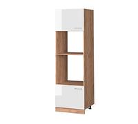Vicco Armoire Micro-Ondes R-Line, Blanc Haute Brillance, 60cm | 2 Portes · ✓ Niche pour four · ✓ Niche pour micro-ondes · Pieds réglables en hauteur · Librement combinable