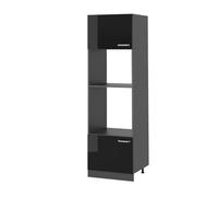 Vicco Armoire Micro-Ondes R-Line, Noir Haute Brillance, 60cm | 2 Portes · ✓ Niche pour four · ✓ Niche pour micro-ondes · Pieds réglables en hauteur · Librement combinable