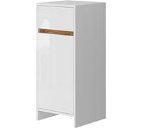Vicco Armoire Midischrank Detmold, 35 x 82 cm avec porte et tiroir, Blanc brillant/Chêne doré