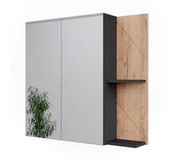 Vicco Armoire Miroir de toiletteIrma Anthracite/chêne doré 80x75cm | 2 Portes · 3 compartiments · Grande surface miroir · Pour cosmétiques & produits de soin · Au-dessus du lavabo