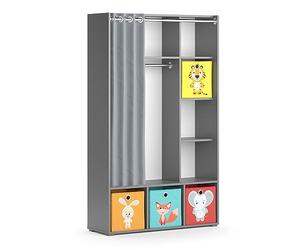 Vicco Armoire pour Enfants Luigi, Gris, 105.8x178.1cm avec boîtes Pliantes (Multicolores), combinable avec d'autres Meubles de la série Luigi