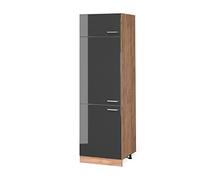 Vicco Armoire pour frigo R-Line, Anthracite Haute Brillance/Chêne de Force doré, 60 cm