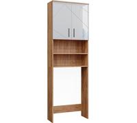 Vicco Armoire pour machine à laver Irma, 64 x 190.5 cm, Blanc brillant/Chêne doré
