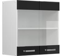 Vicco Armoire suspendue universelle R-Line, 60 cm avec portes vitrées, Noir Haute brillance/Blanc