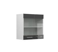 Vicco Armoire Suspendue Universelle R-Line, Anthracite Haute Brillance/Blanc, 60 cm avec Portes vitrées
