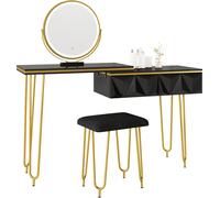 Vicco Bella, 120 cm avec miroir LED et tabouret, Noir Haute brillance
