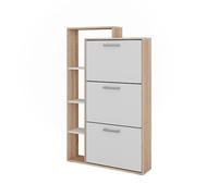 Vicco Benne à chaussures Orlando, Blanc/Sonoma, 80x128.3cm avec 3 compartiments pliables, pour le rangement peu encombrant des chaussures et le dépôt d’accessoires