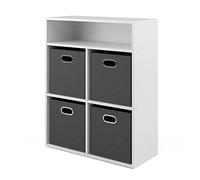 Vicco Bibliothèque, Blanc, 72x90.2cm | avec 4 boîtes pliantes, pour le rangement et l’organisation des supports et accessoires