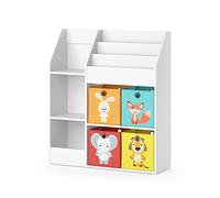 Vicco bibliothèque Enfant Luigi, Blanc, 100.4 x 114.2 cm avec 4 boîtes Pliantes (Multicolores)