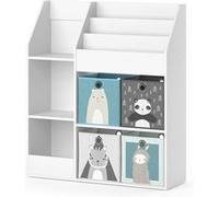 Vicco bibliothèque Enfant Luigi, Blanc, 100.4 x 114.2 cm avec 4 boîtes Pliantes (Grises)