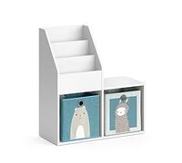 Vicco Bibliothèque Enfant Luigi, Blanc, 30.9x79cm Mini, avec 2 boîtes Pliantes Opt.6, combinable pour Le Rangement des Jouets et des Livres