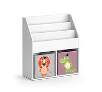 Vicco Bibliothèque Enfant Luigi, Blanc, 72x79cm avec 2 Boxes pliants Opt.3, combinable pour Le Rangement de Livres et de Jouets