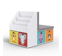 Vicco Bibliothèque Enfant Onix, Blanc, 97.1x78.4cm avec 6 boîtes Pliantes Multicolores, adapté au Rangement et à l’Organisation des Jouets