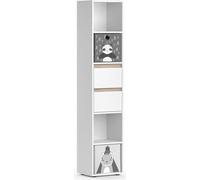 Vicco bibliothèque enfant Robert, 36.2 x 171 cm avec boîtes pliantes grises, Blanc/Sonoma