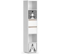 Vicco bibliothèque Enfant Robert, Blanc/Sonoma, 36.2 x 171 cm avec boîtes Pliantes Grises