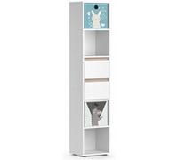 Vicco Bibliothèque enfant Robert, Blanc, 36.2x171cm avec boxes pliants multicolores Blanc G