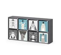 Vicco Bibliothèque Enfant Scutum, Gris, 143x72cm avec 8 Boxes pliants