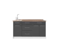 Vicco Bloc de Cuisine Fame-Line, Anthracite Haute Brillance/Blanc, 150cm