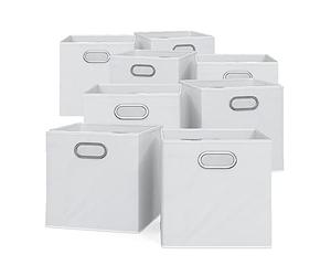 Vicco Boîte pliante, Blanc, 30x30cm Jeu de 8 pièces, compatible avec les systèmes d'étagères avec œillet de préhension intégré
