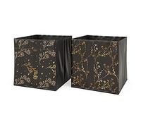 Vicco Boîte pliante, Noir/or (Floral), 30x30cm Set de 2 options2, compatible avec les systèmes d'étagères avec œillet de préhension intégré